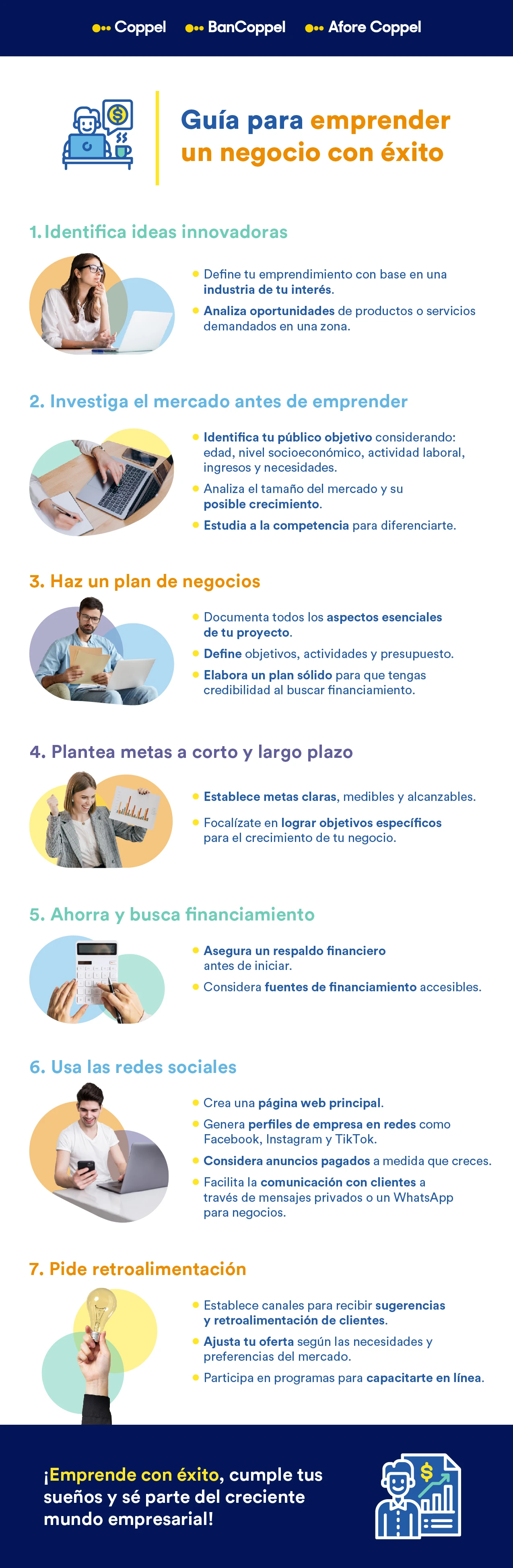 Infografía con pasos para emprender un negocio con éxito