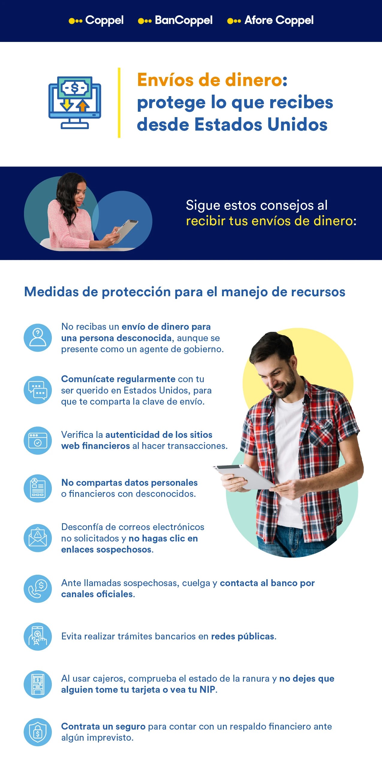 Infografía con consejos para proteger tus envíos de dinero