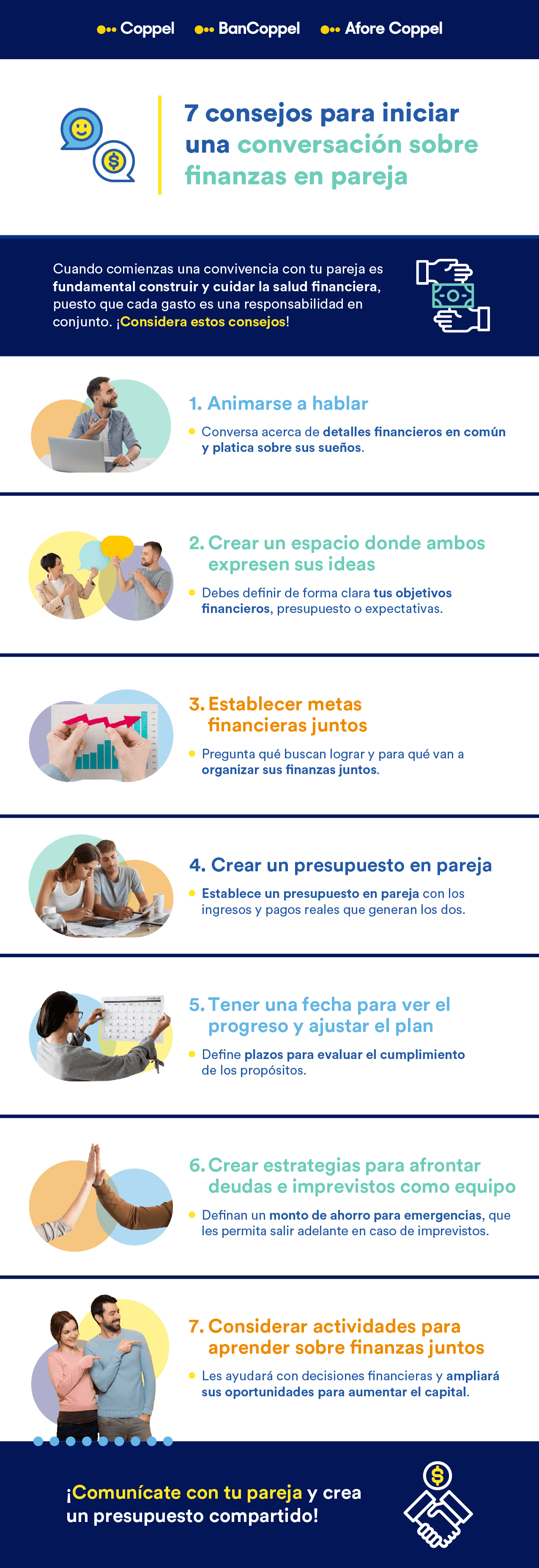 Infografia con consejos para iniciar una conversación en pareja sobre finanzas