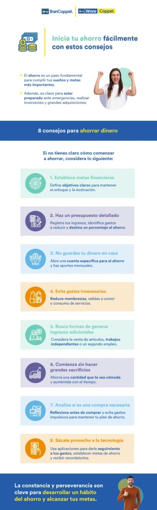 Infografía con consejos para ahorrar fácilmente.