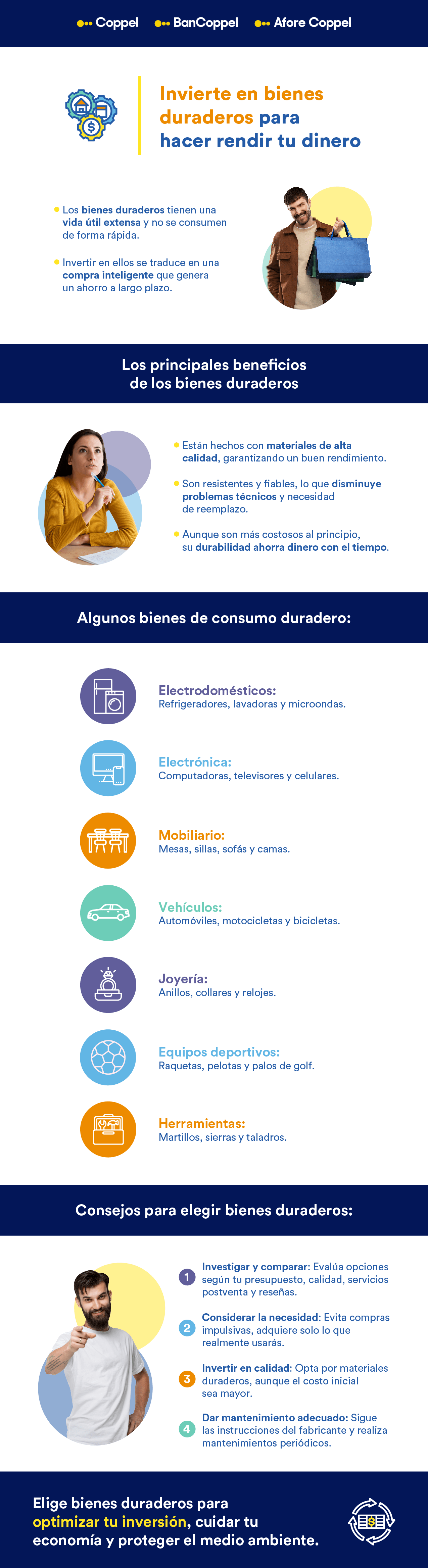 Infografía con los beneficios de los bienes duradero y cuáles son estos