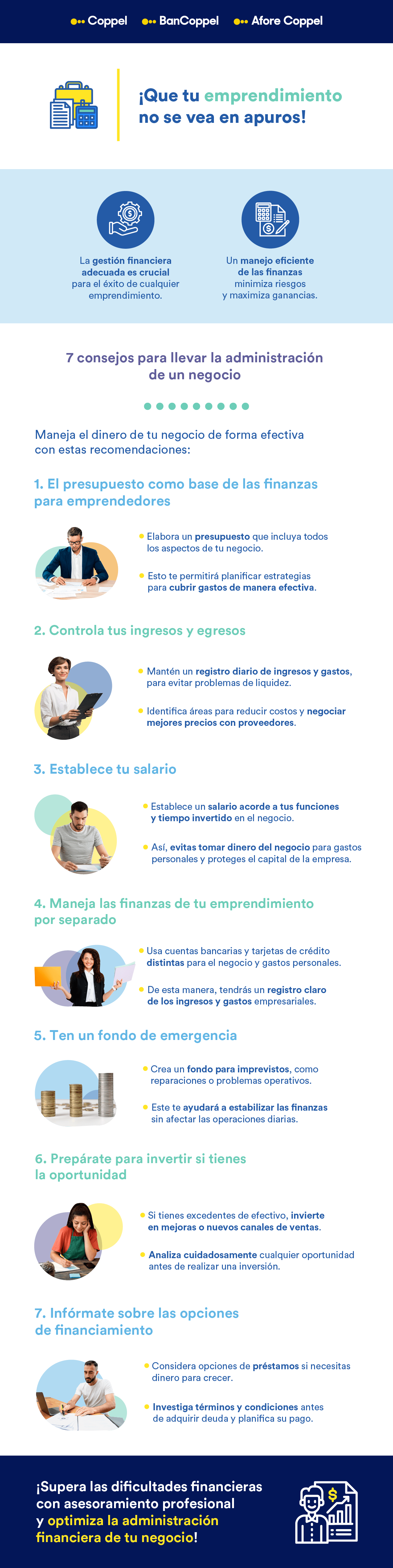 Infografía con consejos para llevar la administración de un negocio