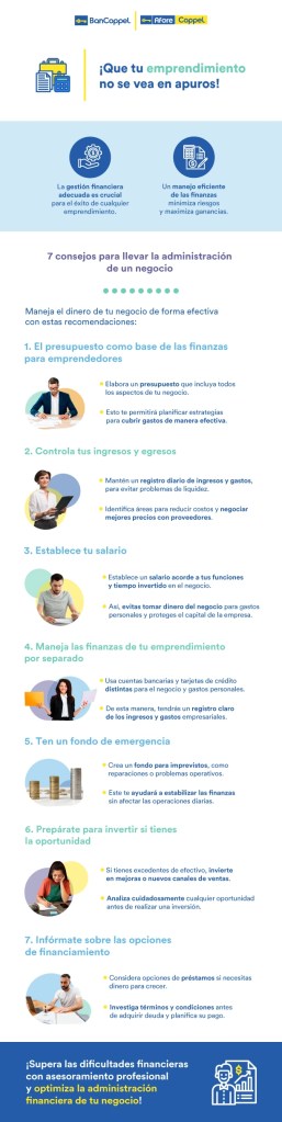 Infografía con consejos para administrar tu emprendimiento