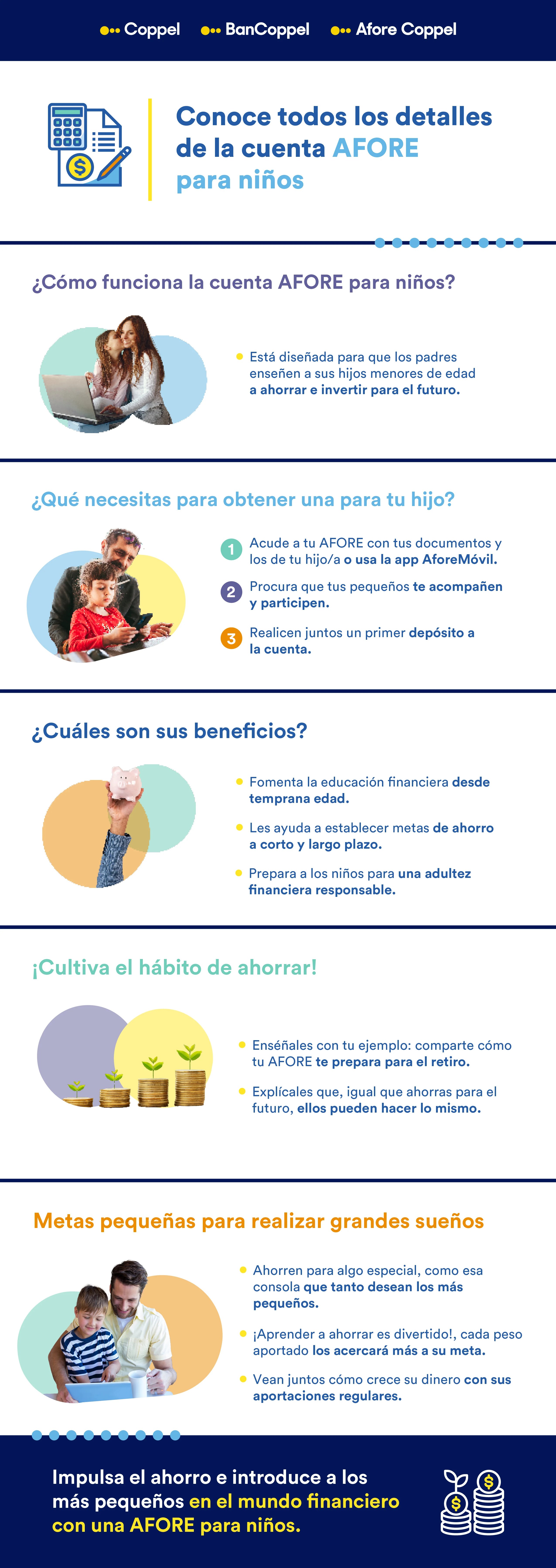 Infografía con los detalles principales de tener una cuenta afore para niños