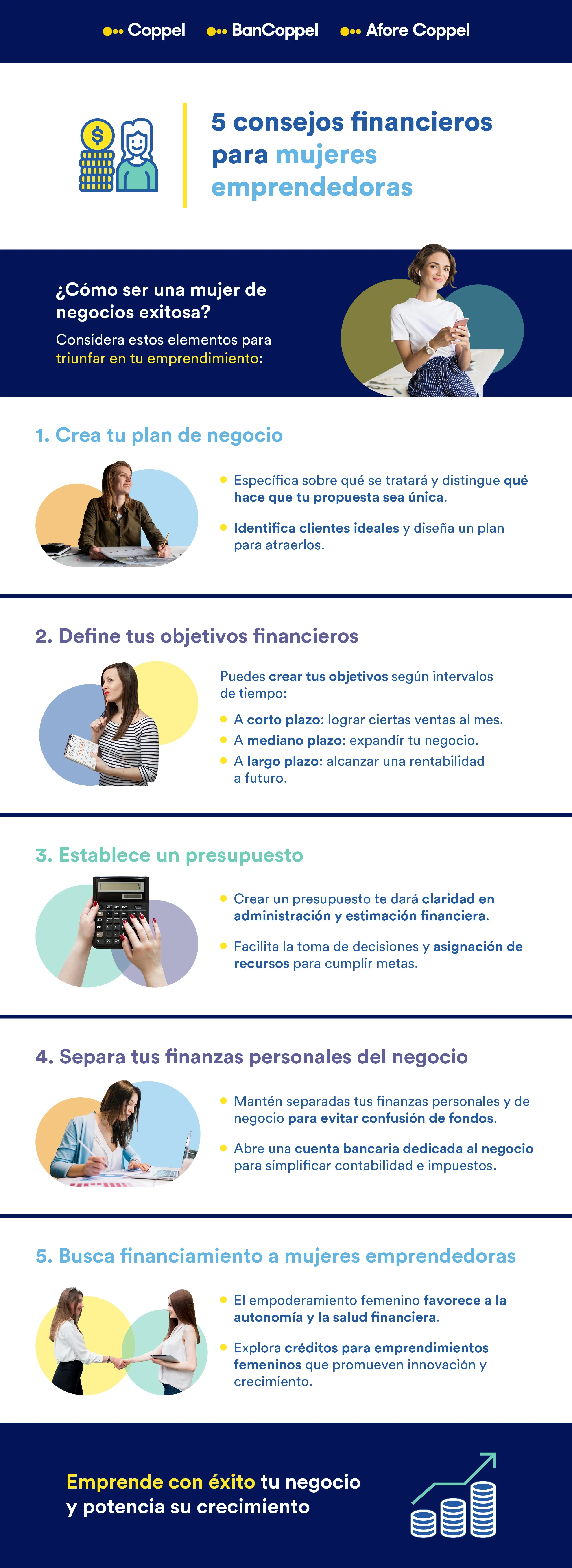 Infografía con consejos financieros para las mujeres emprendedoras