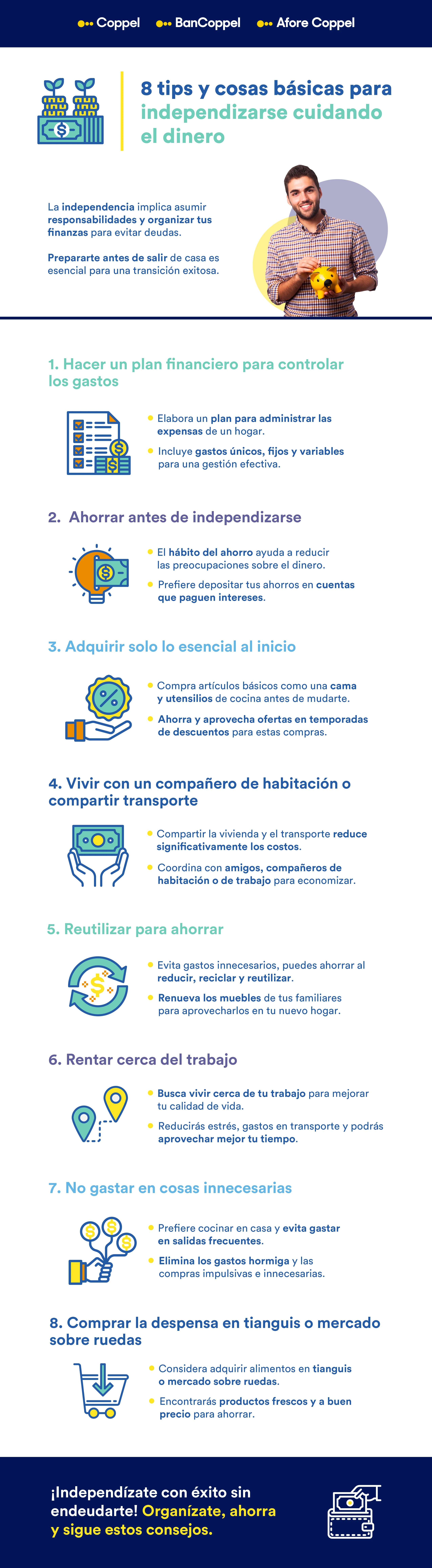 Infografía con tips para independizarse y cuidar las finanzas personales