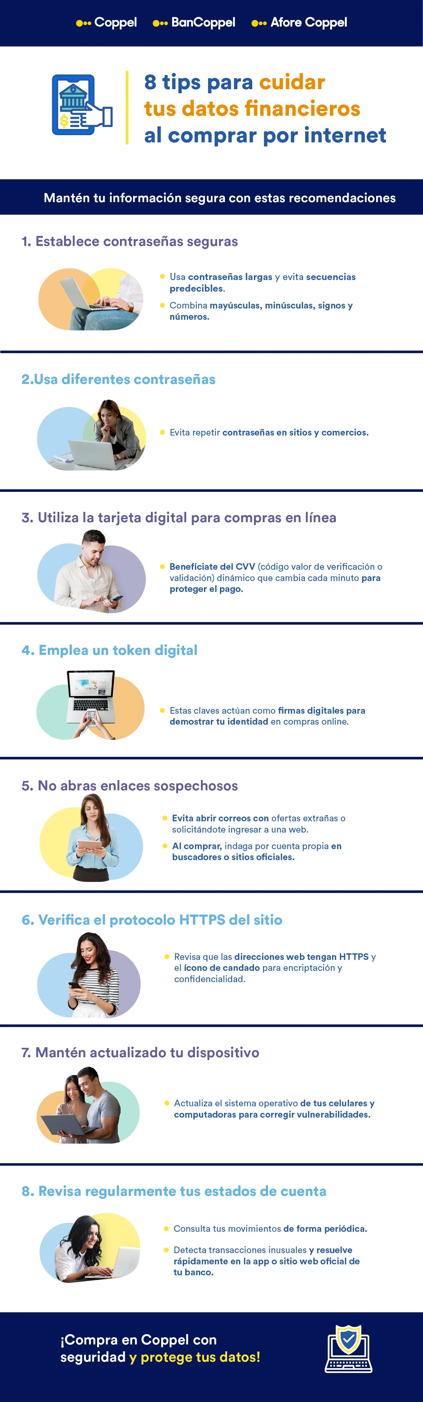 Infografía con tips para cuidar los datos financieros al comprar por internet