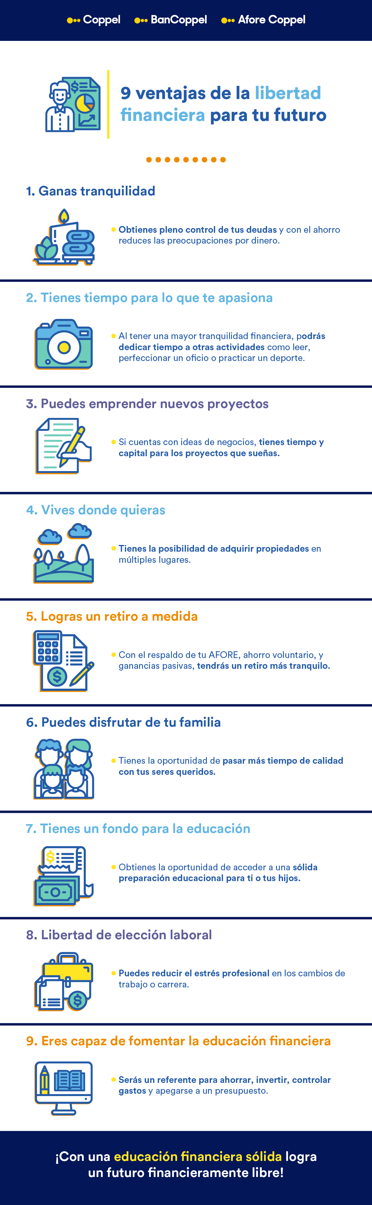 Infografía sobre las ventajas de tener libertad financiera