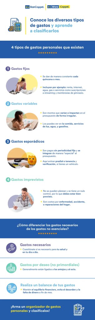 Infografía sobre los tipos de gastos y cómo clasificarlos.