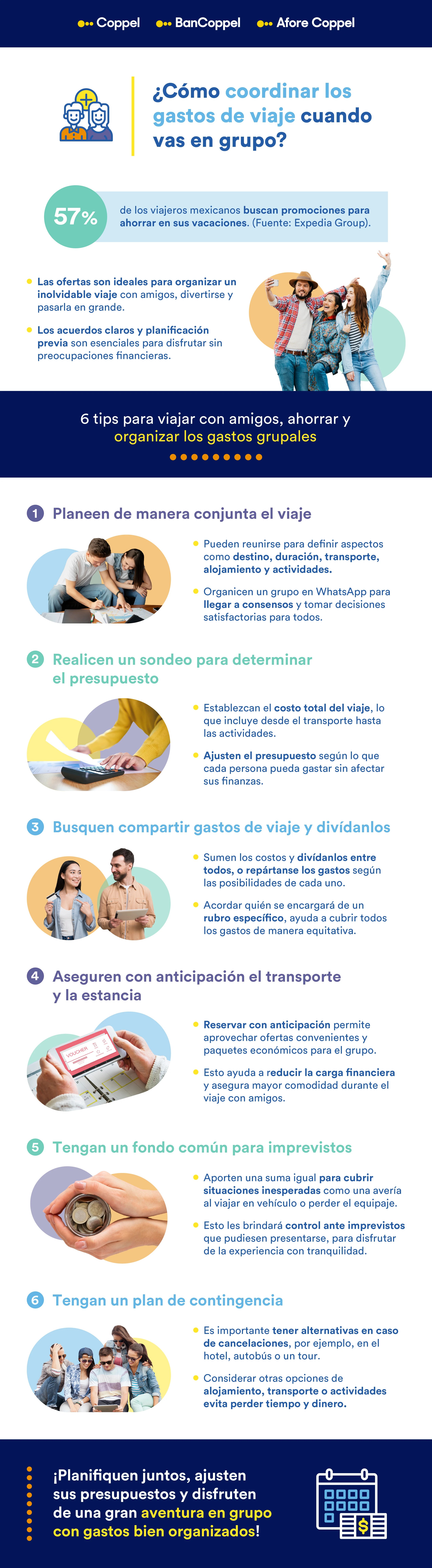 Infografía con tips para viajar con amigos y ahorrar