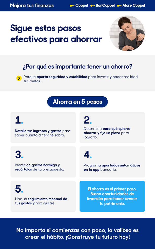 Infografía: paso a paso para ahorrar dinero