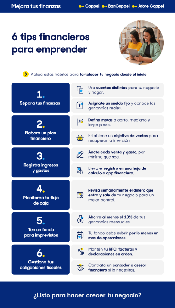 infografía con tips financieros para emprendedores principiantes