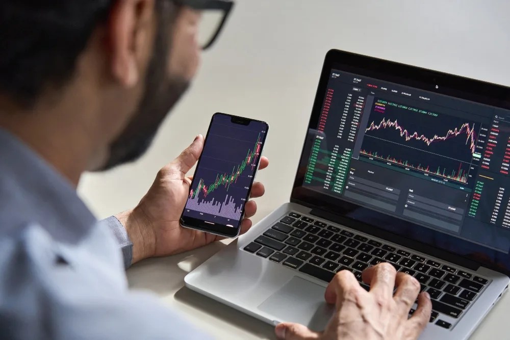 Persona en computador revisando el crecimiento de su depósito a plazo fijo