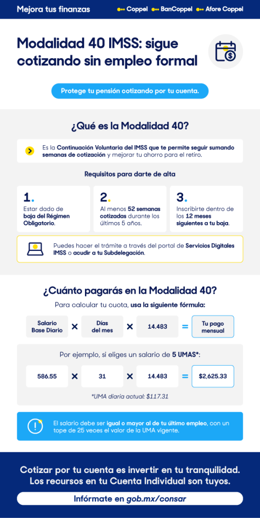 Infografía sobre la modadlidad 40 IMSS